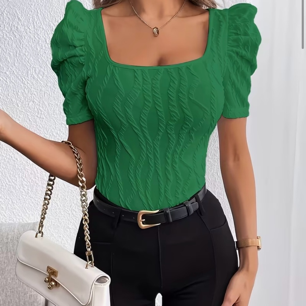 Elegant Green Puff Sleeve Top